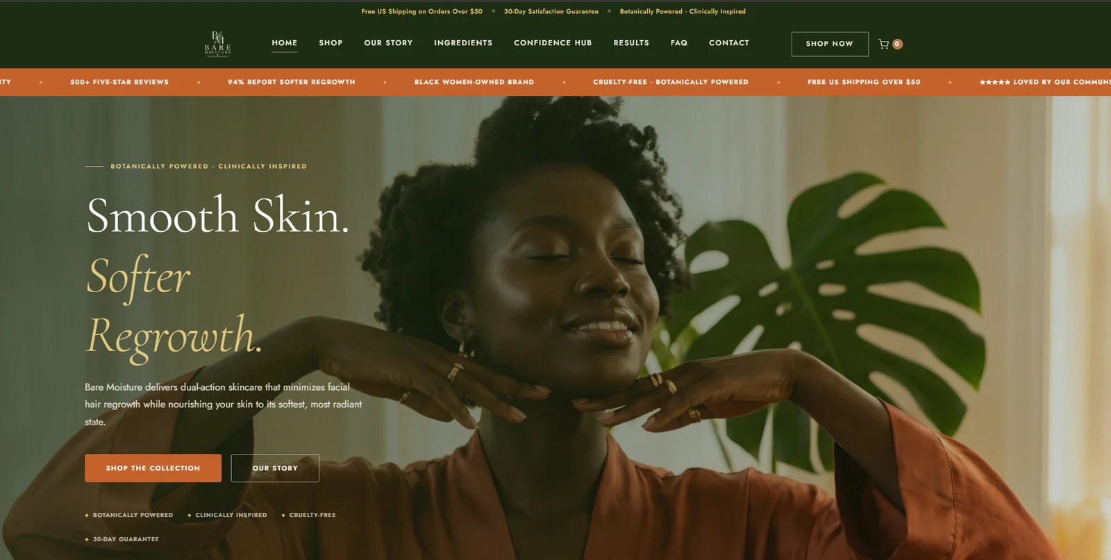Bare Moisture skincare website preview